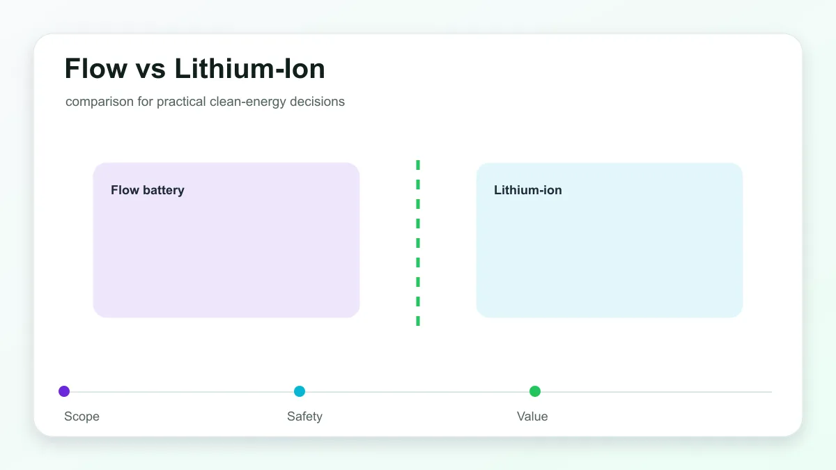 Flow battery and lithium-ion battery compared for duration, cycle life, footprint, and efficiency