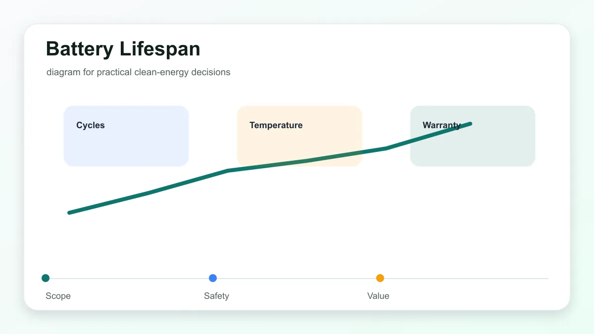 Battery lifespan chart showing cycles, temperature, state of charge, and warranty capacity