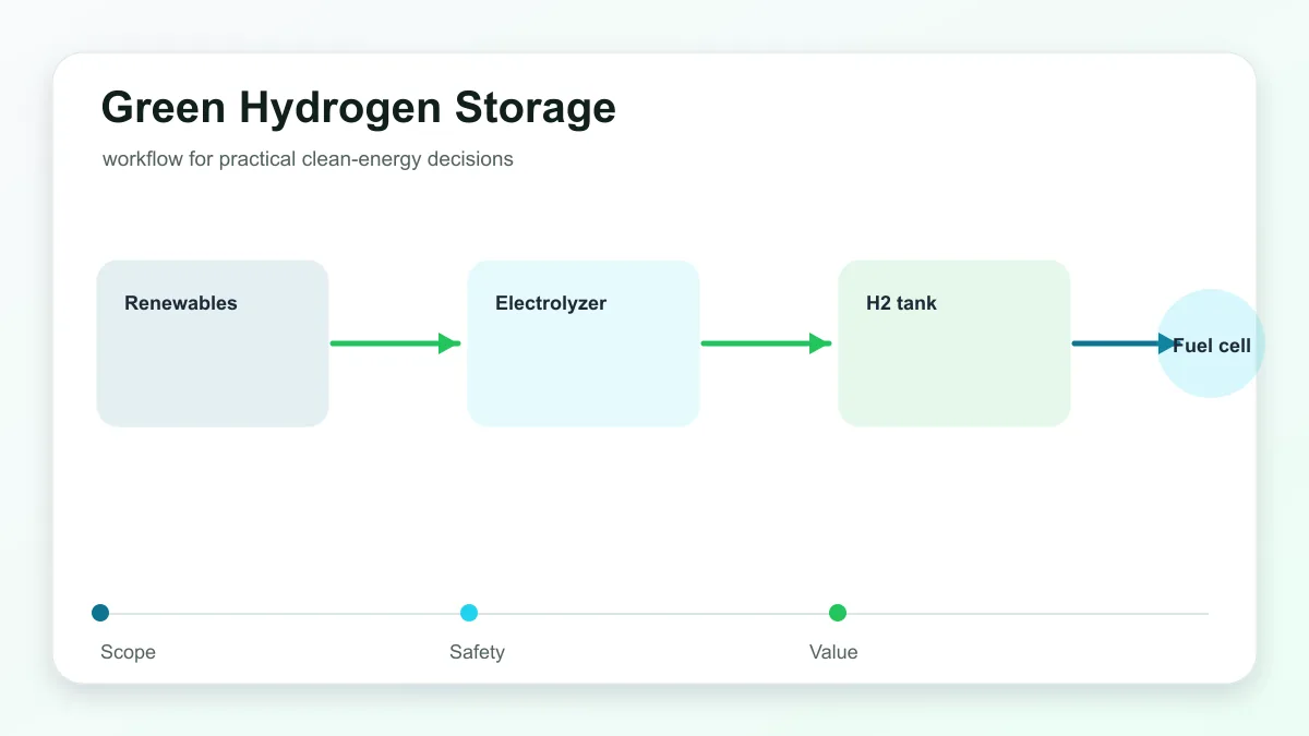Green hydrogen storage chain from renewable electricity to electrolyzer, tank, and fuel cell